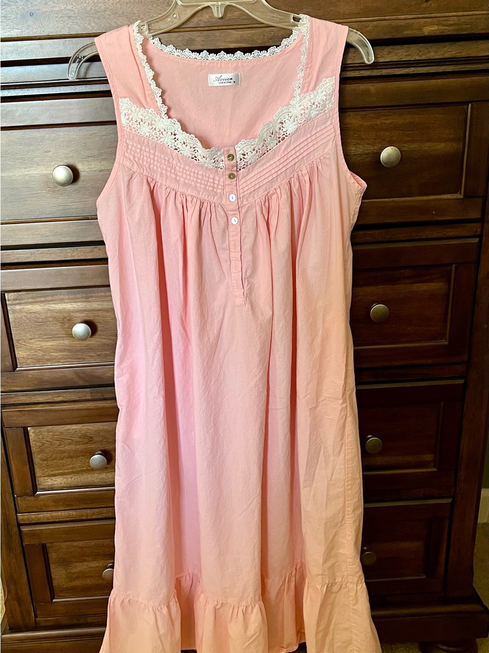 Two Women's Cotton Nightgowns with Lace Trim. Yellow L and pink M - Picture 2 of 2